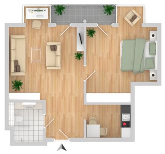 Grundriss einer Zweibett-Wohnung