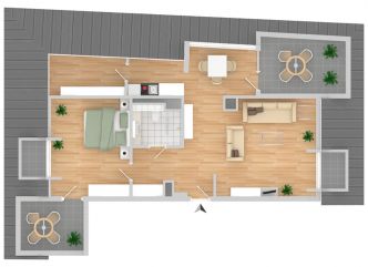 Grundriss einer Wohnung mit zwei Terrassen